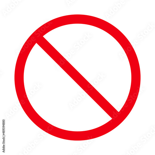 Sign forbidden. Icon symbol ban. Red circle sign stop entry ang slash line isolated on white background. Mark prohibited. Round cross logo restrict entrance. Signal cancel enter. Vector illustration