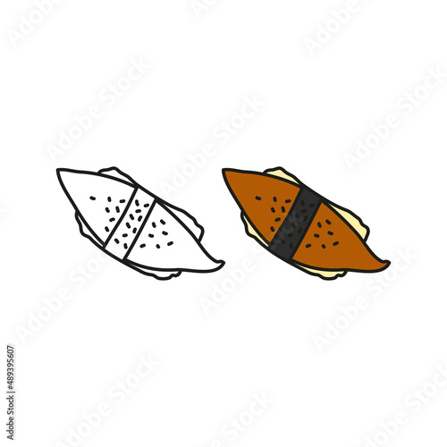 Doodle colored and outline unagi sushi.