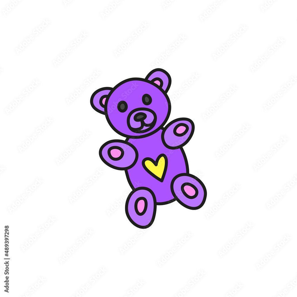 Fototapeta premium Doodle violet teddy bear toy.