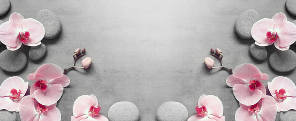 Plexiglas schilderij Spa Spa stenen met roze orchidee  © Belight