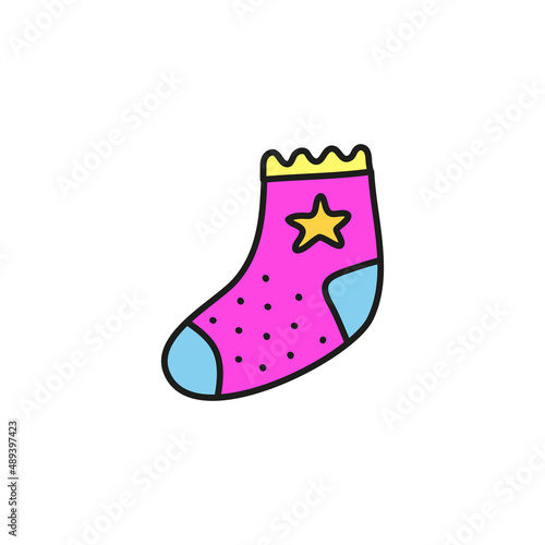 Doodle colored baby sock.