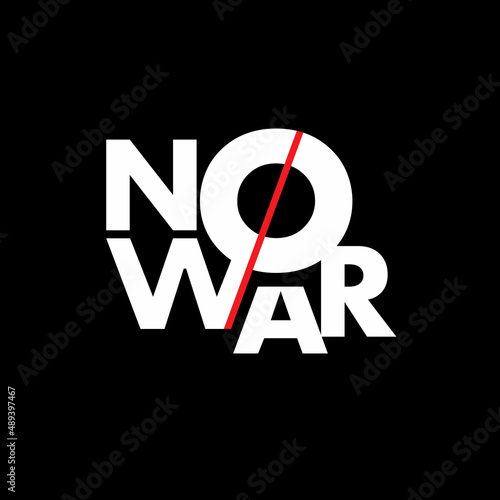 No War Red Line Vector Stamp White Logo Black Background photo