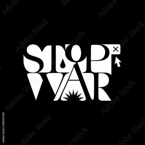 Stop War Minimalistic Logo Vector White Stamp Black Background