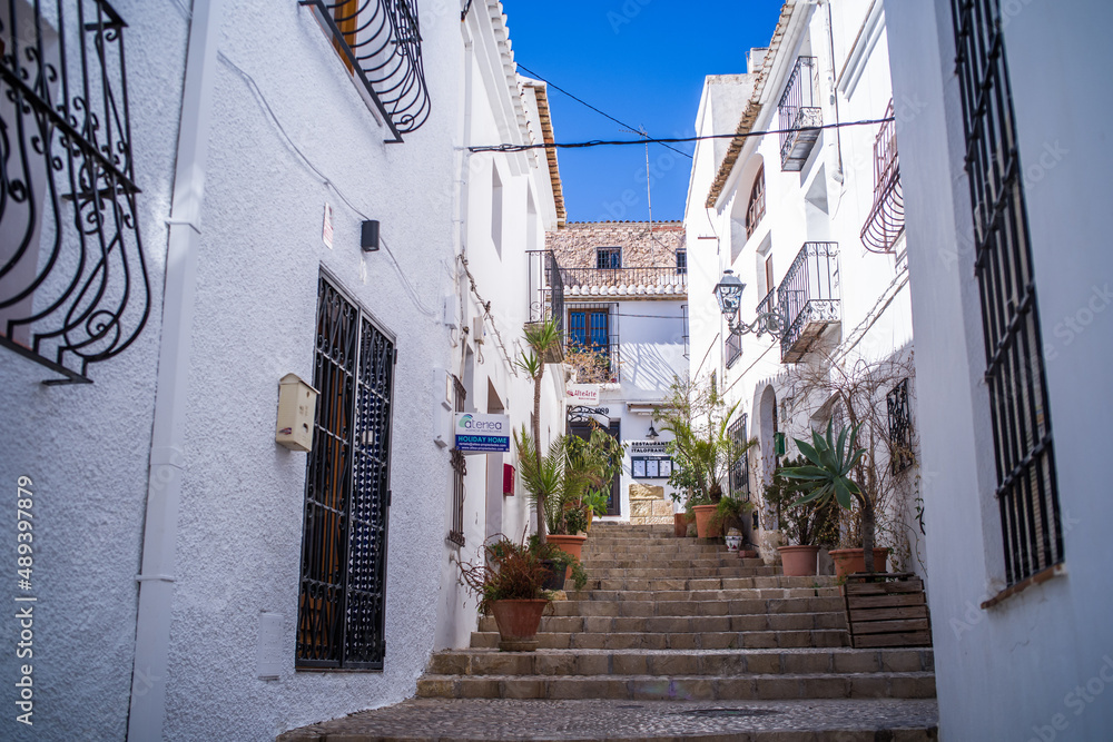 old town of altea streets with red-tiled white houses and sea views
