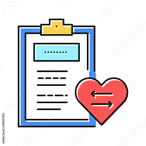 patient medical card for heart transplant color icon vector illustration