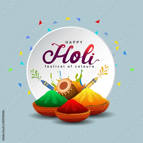 happy Holi, poster, banner, template. stylish letter with Holi elements. vector illustration design.
