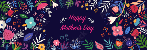 Happy Mothers Day greeting illustration with colorful spring flowers. Happy Mothers Day template