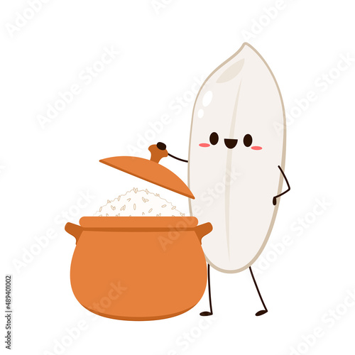 Rice character design. rice vector on white background. Paddy vector. Cooking rice in earthen pot. Earth pot vector.