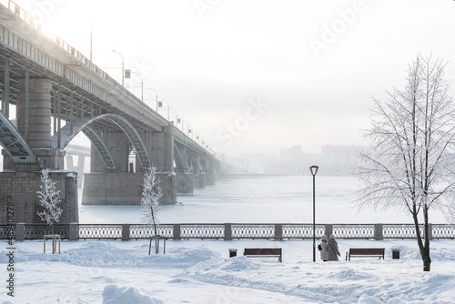 Embankment of the Ob river in winter in Novosibirsk	 photo