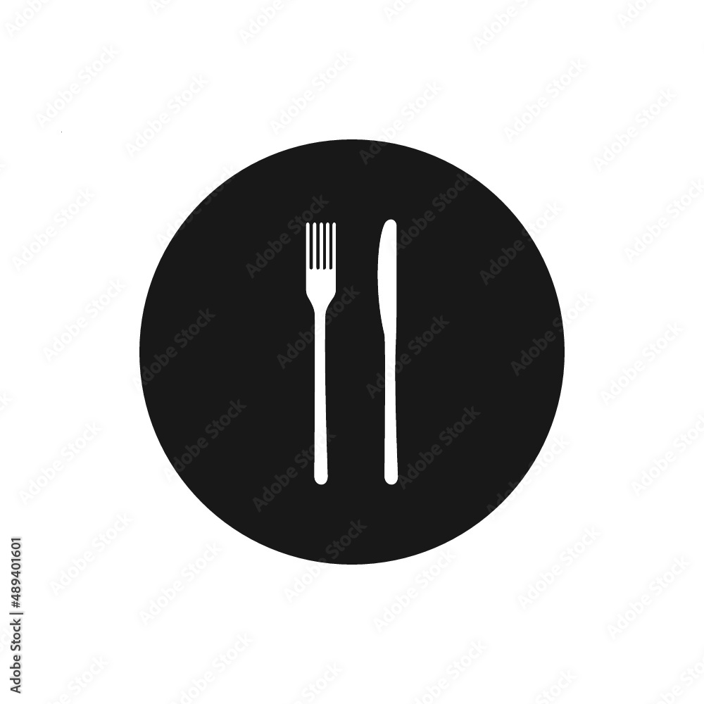 Fork and knife icon. Simple round cutlery icon for web and print isolated on white background. Fork and knife icon. Simple round cutlery icon for web and print isolated on white background.