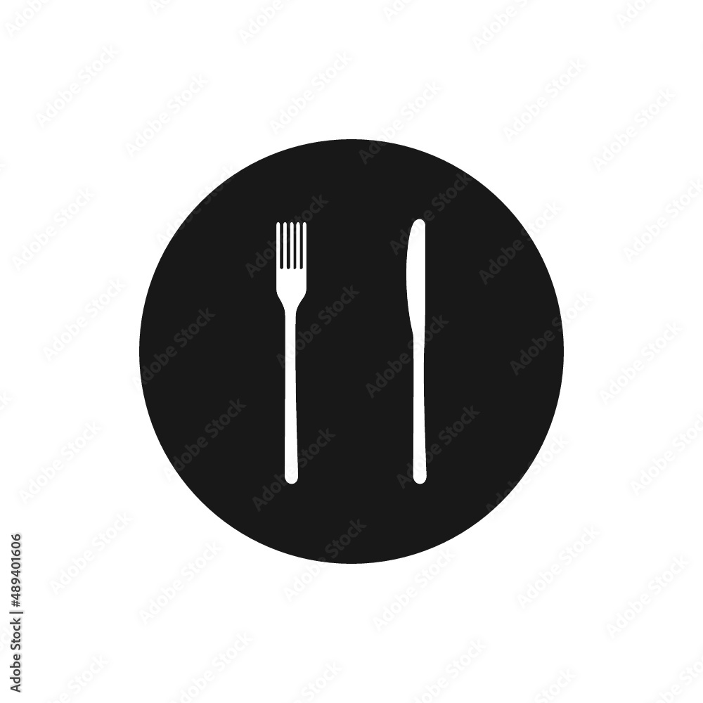 Fork and knife icon. Simple round cutlery icon for web and print isolated on white background. Fork and knife icon. Simple round cutlery icon for web and print isolated on white background.
