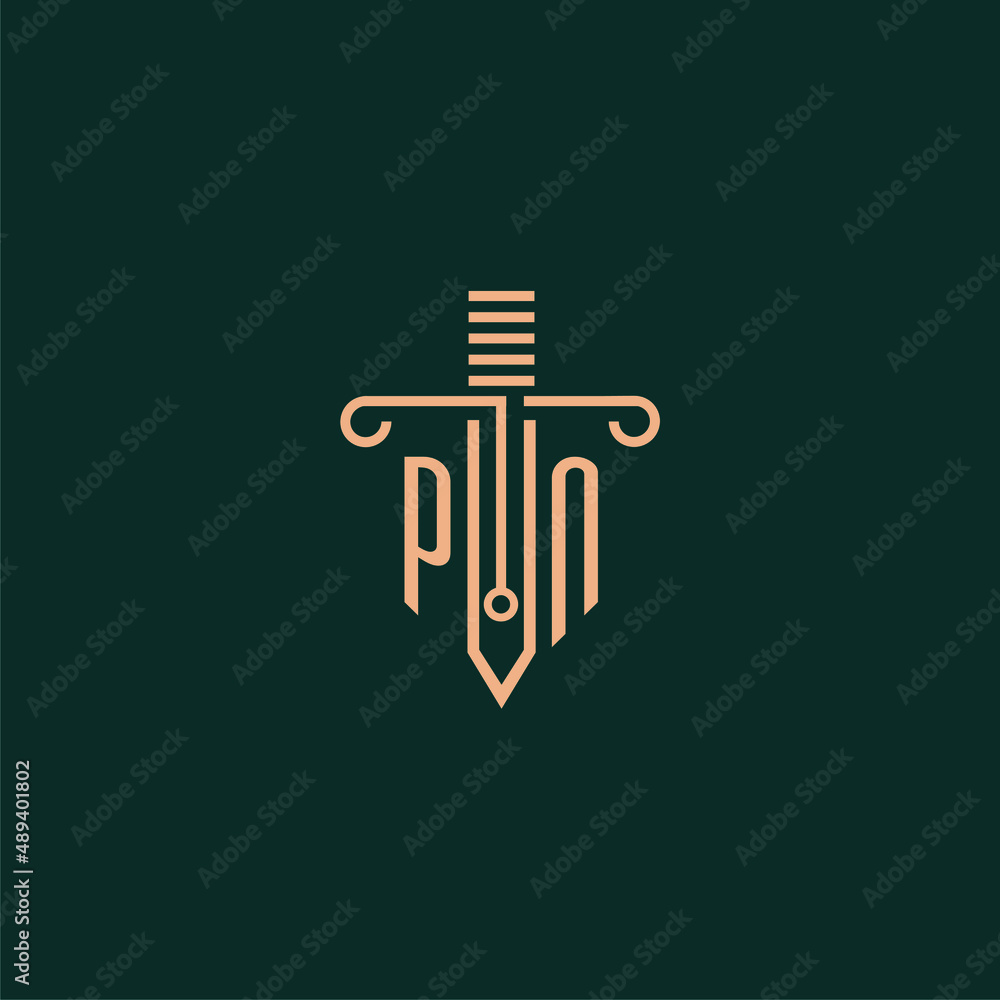 PN initial monogram for lawfirm logo with pillar & sword style image ...