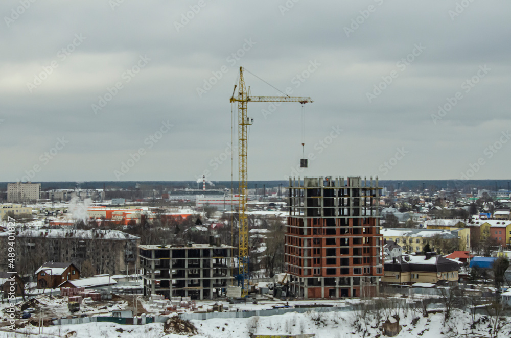 tower crane on the construction of a large house