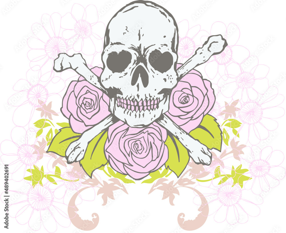 lady woman girl young beauty tshirt skull rose bones love romance sketch drawn hand