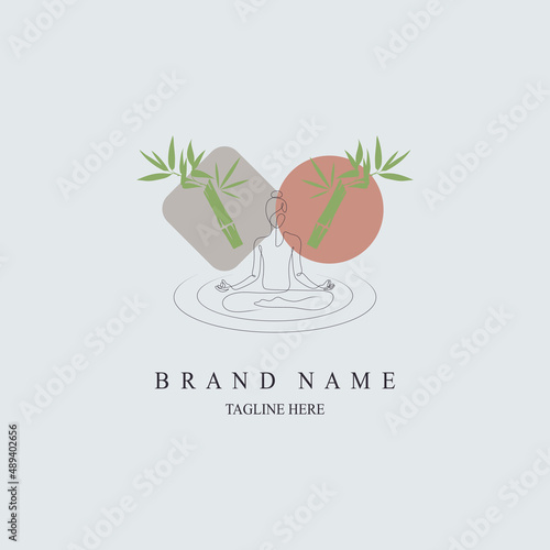 yoga meditation line style logo design template for brand or company and other