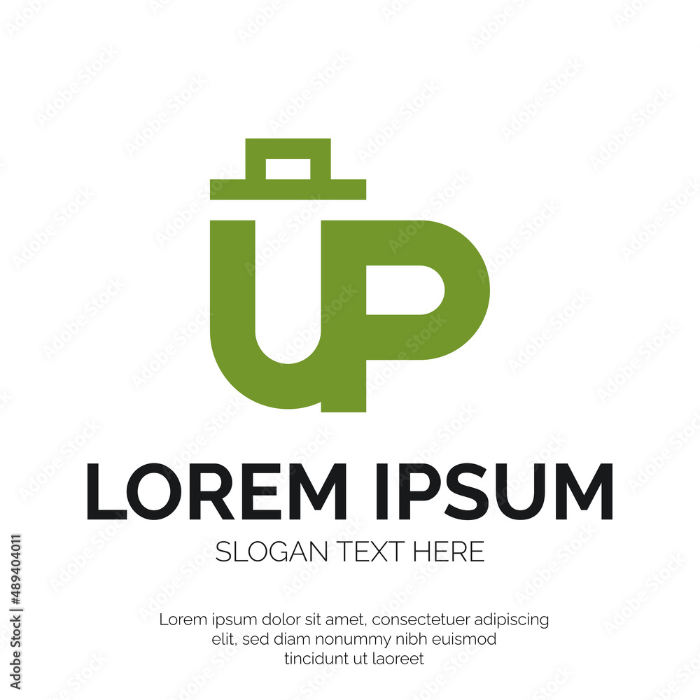 UP lettar with Trash Bin Logo Vector Design UP lettar with Trash Bin Logo Vector Design
