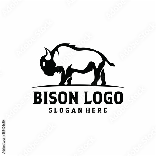Bison Vector Logo Design Template. Bison Silhouette Vintage Retro Logo Vector Illustration.