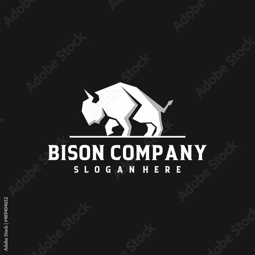 Bison Vector Logo Design Template. Bison Silhouette Vintage Retro Logo Vector Illustration.