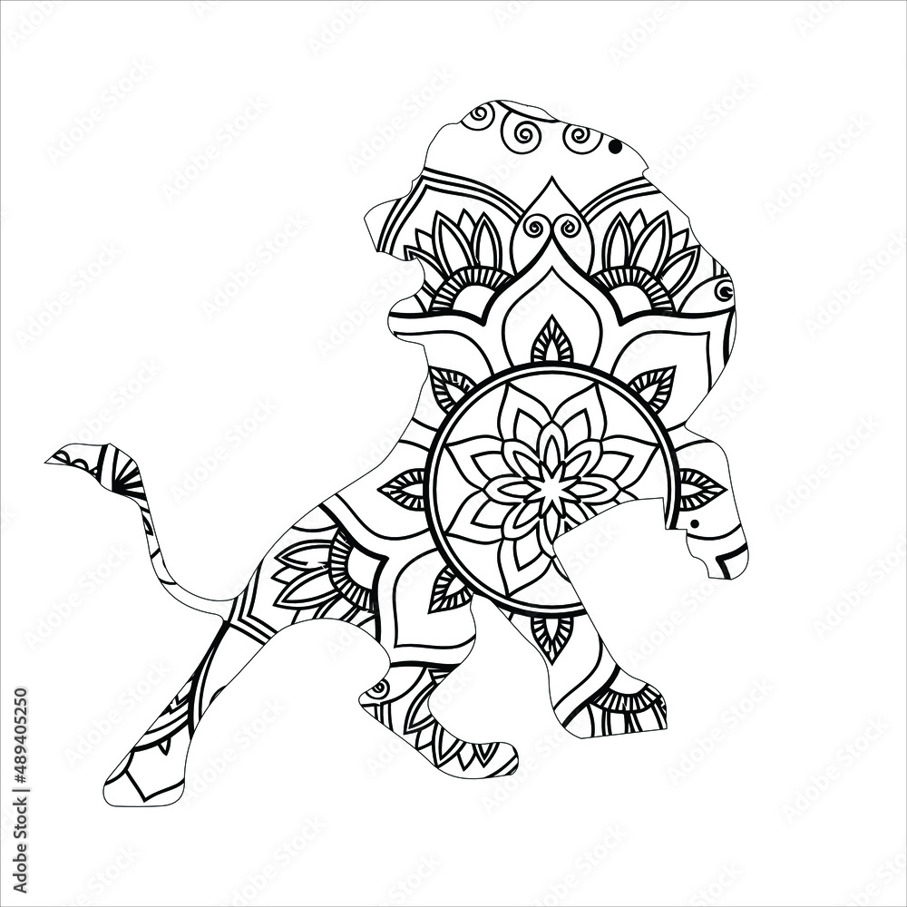 Fototapeta premium mandala animal vector | Lion vector coloring page for adult | abstract floral background |Lion vector design for logo