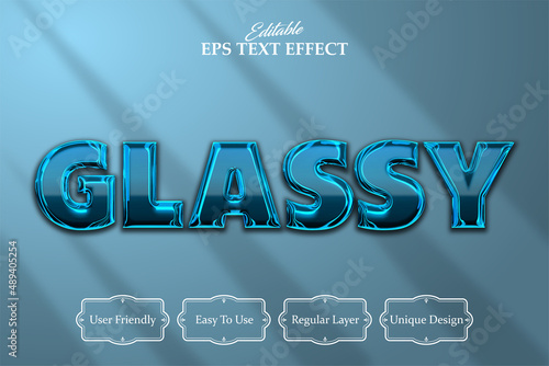 Editable text effect, blue background, Glassy text