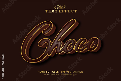 Editable text effect, gold stroke, brown background, Choco text