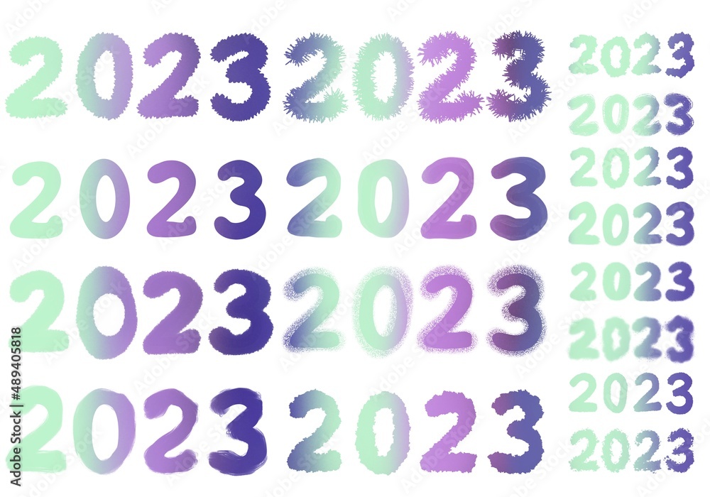 Set with 2023 numbers for stickers and cards and cards for postcard and magazines and hobbies and new year Set with 2023 numbers for stickers and cards and cards for postcard and magazines and hobbies and new year
