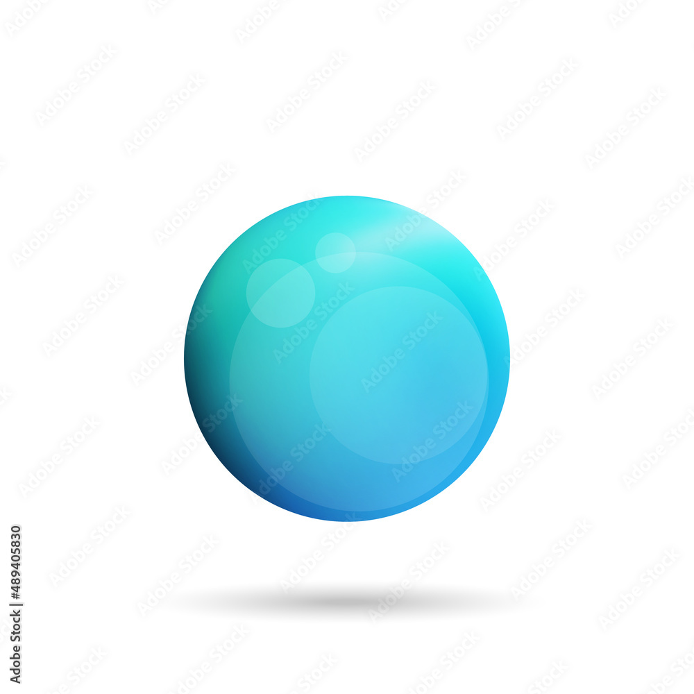 Glass blue ball or precious pearl. Glossy realistic ball, 3D abstract vector illustration highlighted on a white background. Big metal bubble with shadow Glass blue ball or precious pearl. Glossy realistic ball, 3D abstract vector illustration highlighted on a white background. Big metal bubble with shadow