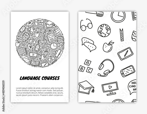 Card templates with language courses icons.