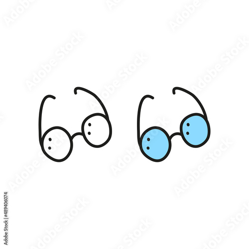 Doodle outline and colored eyeglasses.