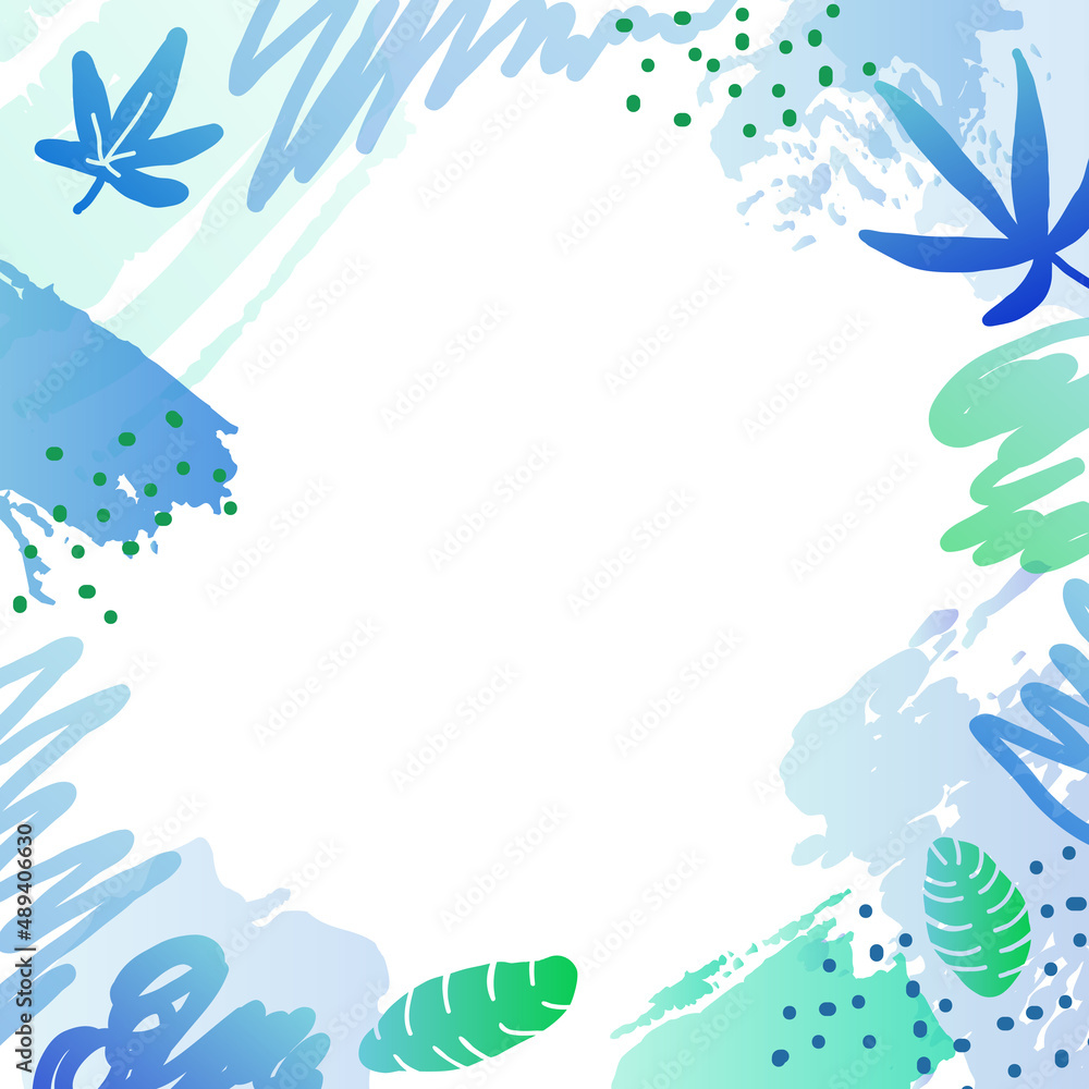 Background with jungle leaves, brush strokes and dots. Background with jungle leaves, brush strokes and dots.