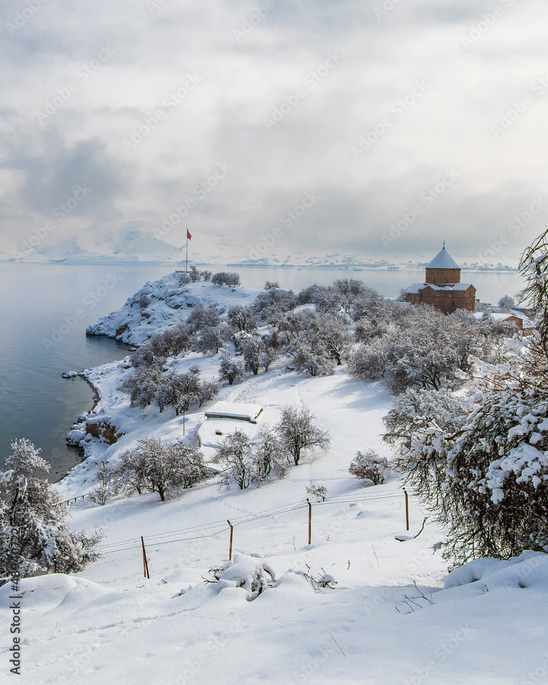 Akdamar Island winter view in Van Province of Turkey