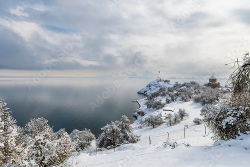 Akdamar Island winter view in Van Province of Turkey photo