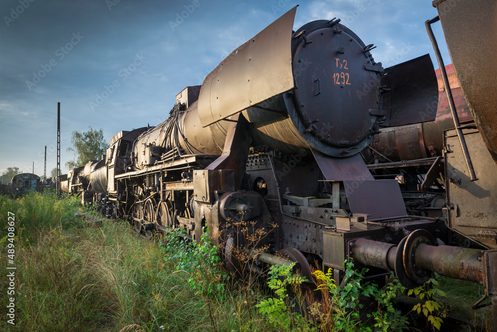 Obraz premium Landscape of industry: mine factories smelters railway 