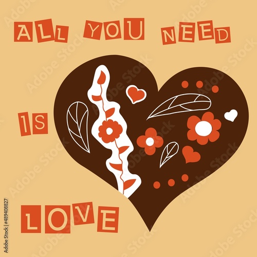 Love cute trendy concept. Beautiful modern heart illustration
for postcard design, print. All you need is love quote.