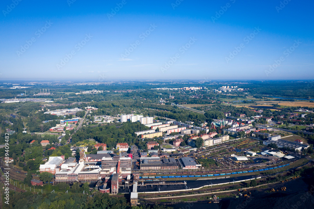 Fototapeta premium Landscape of industry: mine factories smelters railway 