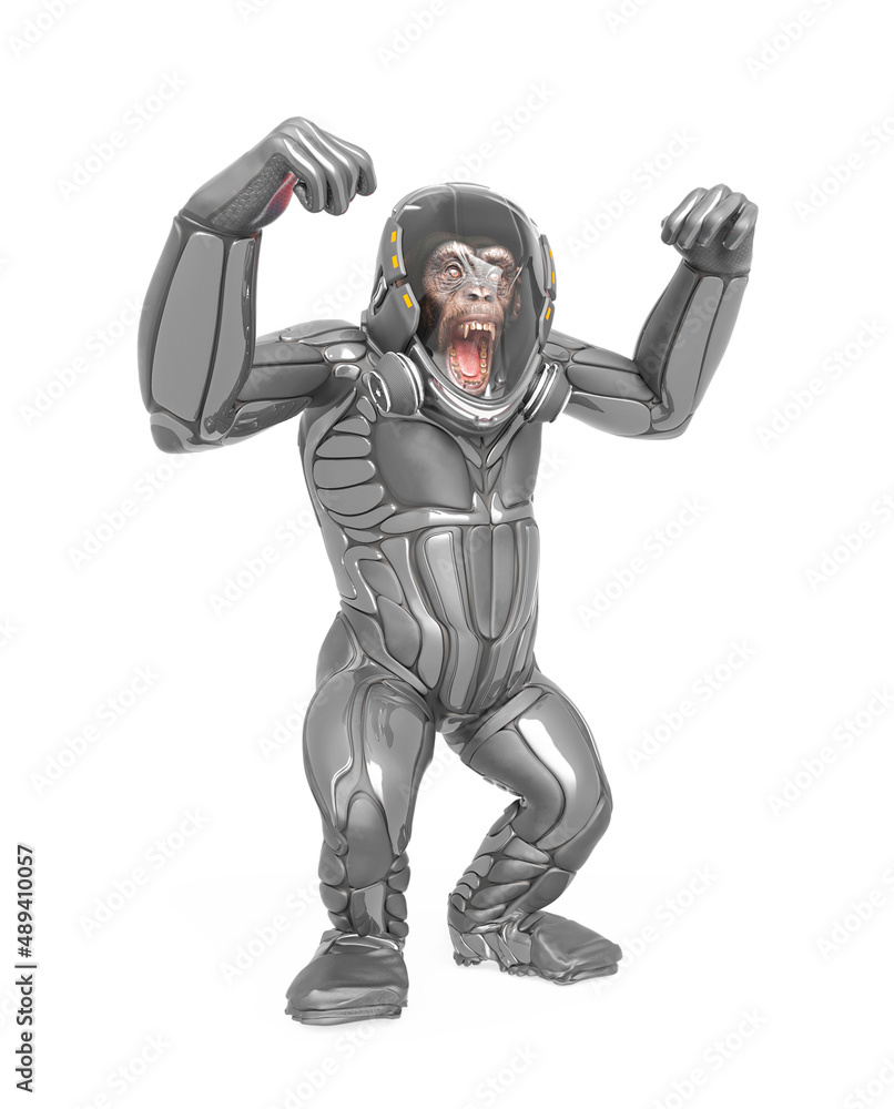 chimpanzee astronaut is doing a bully pose in white background chimpanzee astronaut is doing a bully pose in white background