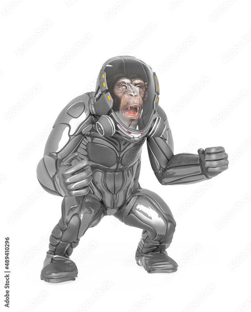 chimpanzee astronaut is angry in white background chimpanzee astronaut is angry in white background
