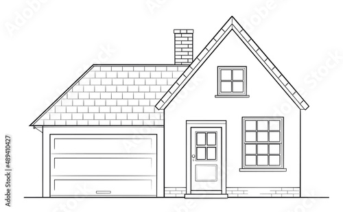 Classic family house - stock outline illustration of a building
