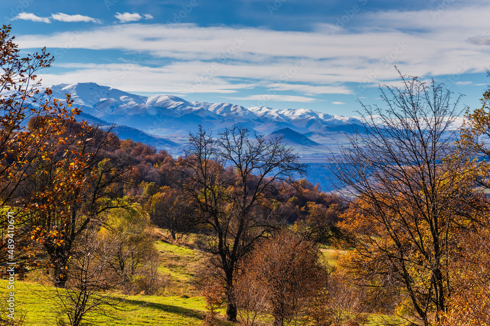 Fabulous autumn landscape with amazing clouds, Armenia