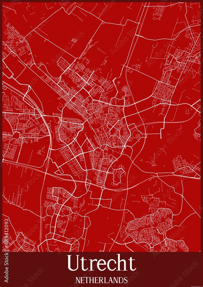 Obraz premium Red map of Utrecht Netherlands.