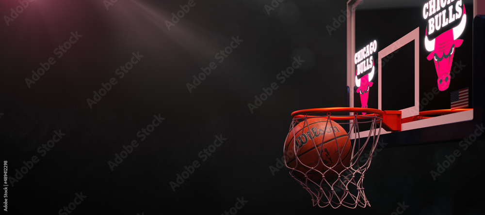 Guilherand-Granges, France - February 22, 2022. NBA basketball. Scoring  basket with Chicago Bulls logo. Regular season or Playoffs game concept. 3D  rendering. Stock Illustration | Adobe Stock