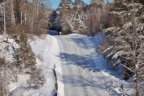 Icy Slippery Conditions on a Picturesque Hilly Country Road in Simcoe County Ontario Canada