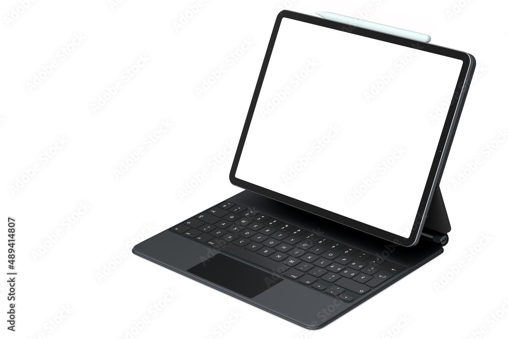 Computer tablet with keyboard and blank screen isolated on white background. Computer tablet with keyboard and blank screen isolated on white background.
