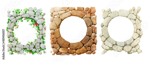 Stone portal made of isolated cobblestones on a white background. A set of stone frames for design and creativity. Exquisite stone background. © Алексей Панчин