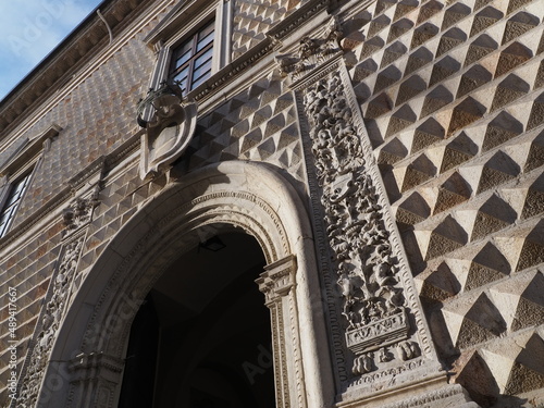 Ferrara, Italy. Palazzo dei diamanti, one of the most famous monuments of the Italian Renaissance. Entrance.