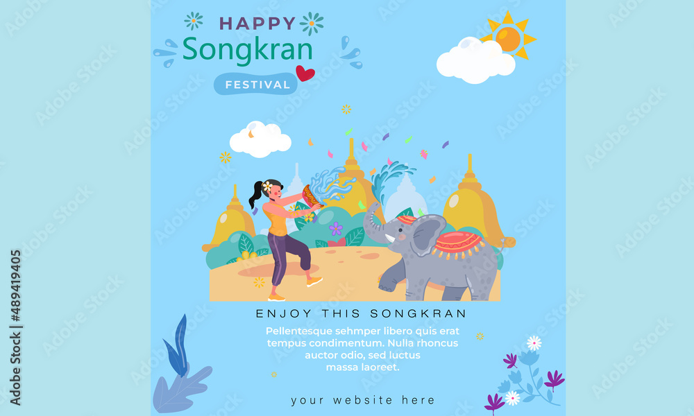 Happy Songkran Festival Playing Water in Temple. Thailand Traditional New Year's Day Illustration Happy Songkran Festival Playing Water in Temple. Thailand Traditional New Year's Day Illustration