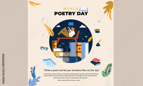 World Poetry Day Illustration Template Pen Book Design Vector 