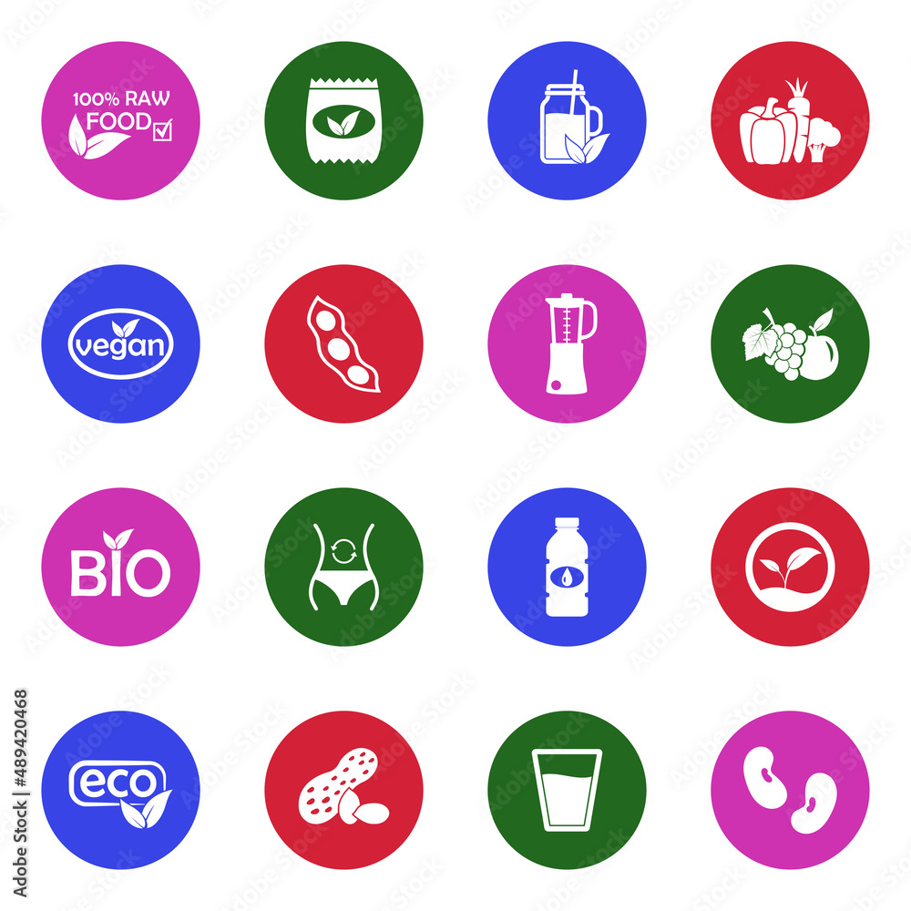 Raw Food Diet Icons. White Flat Design In Circle. Vector Illustration. Raw Food Diet Icons. White Flat Design In Circle. Vector Illustration.