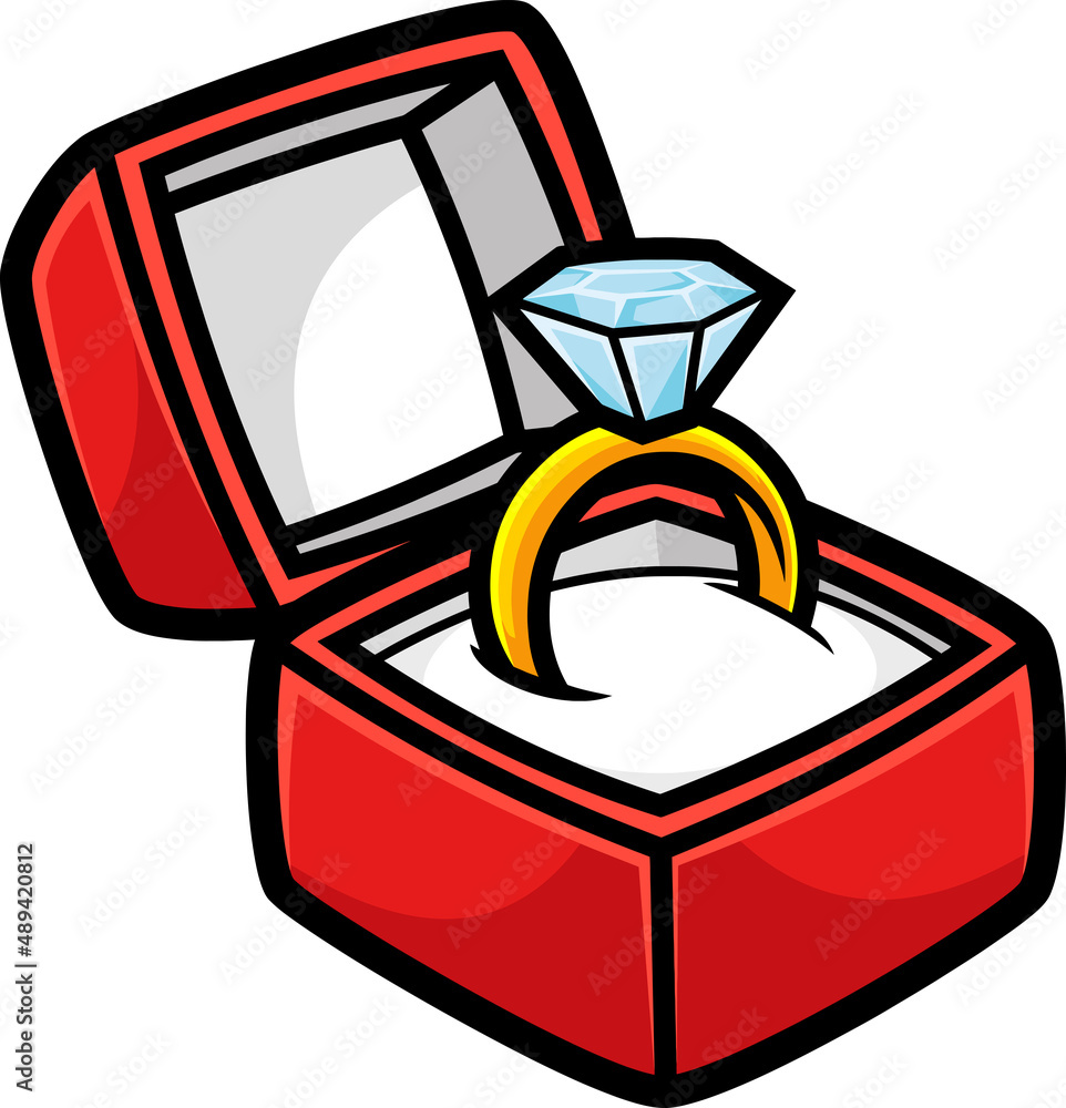 Cartoon Diamond Engagement Ring in Box. Vector Hand Drawn Illustration  Isolated On White Background Stock Vector | Adobe Stock
