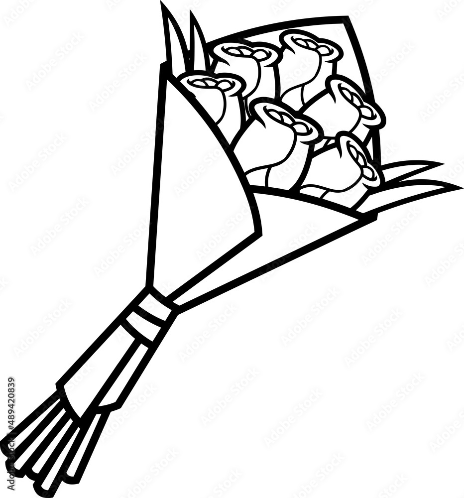 Obraz premium Outlined Cartoon Tulip Flower Bouquet. Vector Hand Drawn Illustration Isolated On White Background